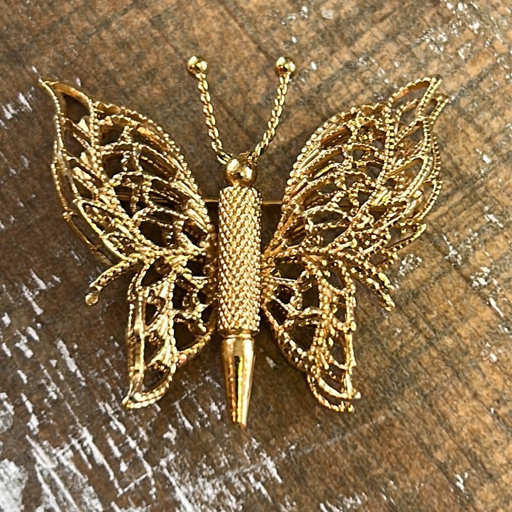 Monet Butterfly Brooch. Gold